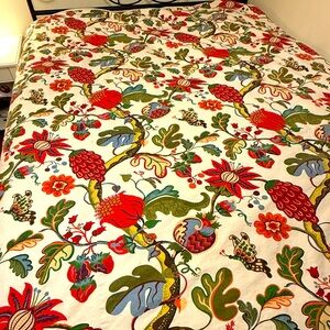 Pottery Barn Floral/Fruit Linen Blend Duvet Cover Button Closure Cottage FLAWS